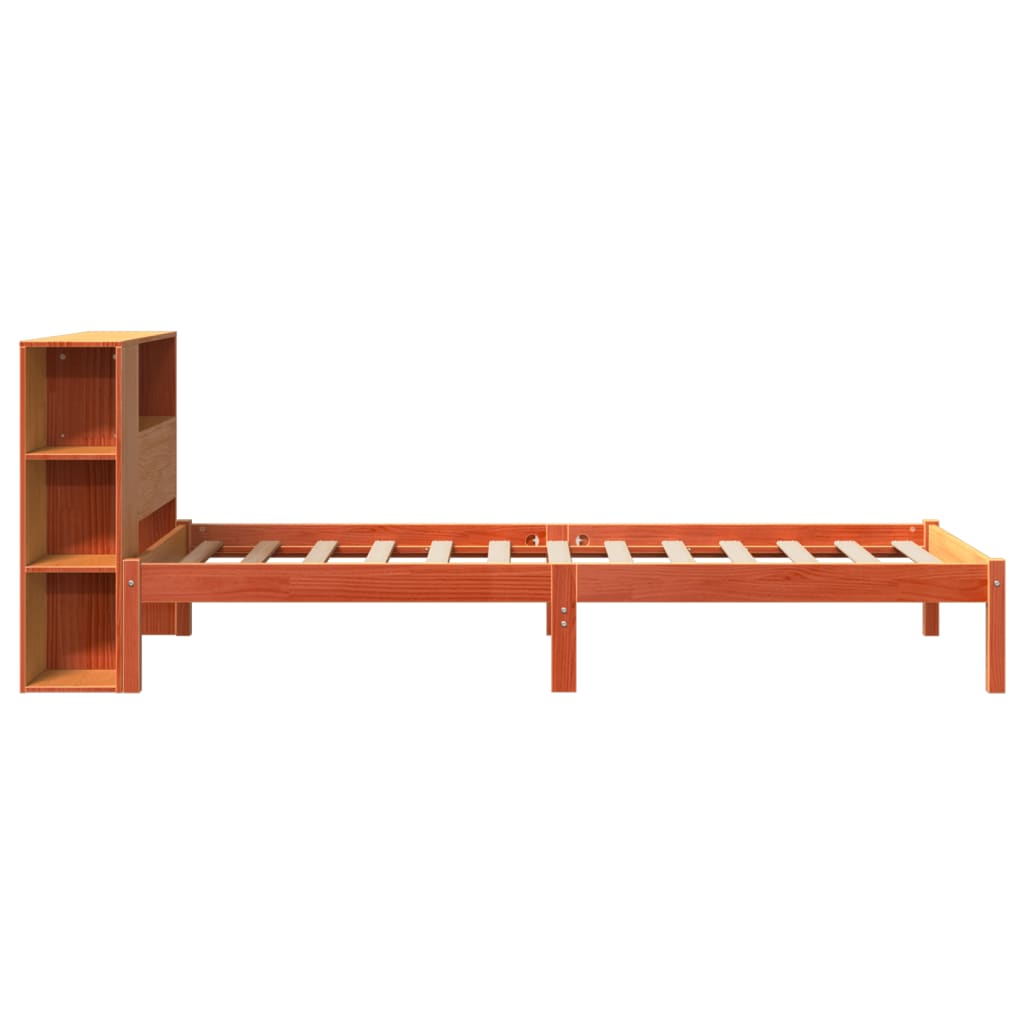 Cama com estante sem colchão 90x190cm pinho maciço castanho-mel