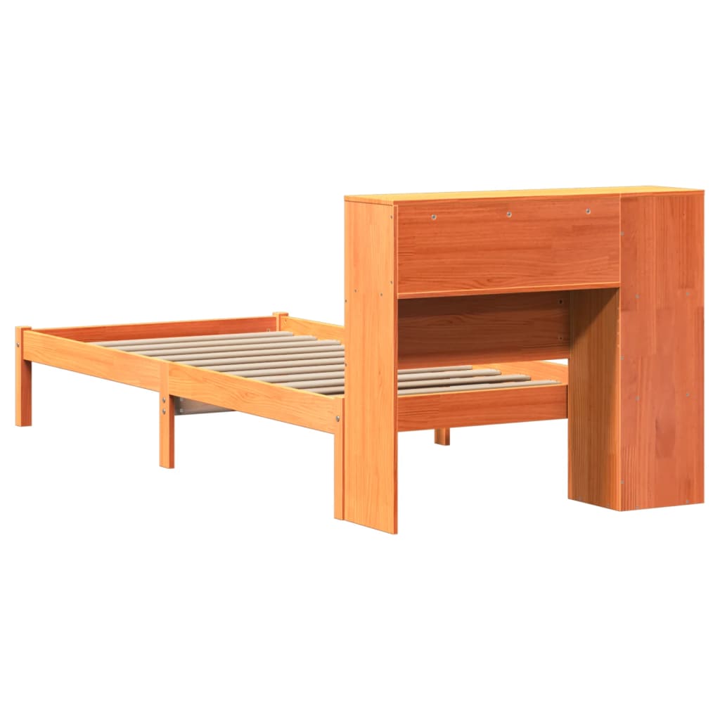 Cama com estante sem colchão 90x190cm pinho maciço castanho-mel