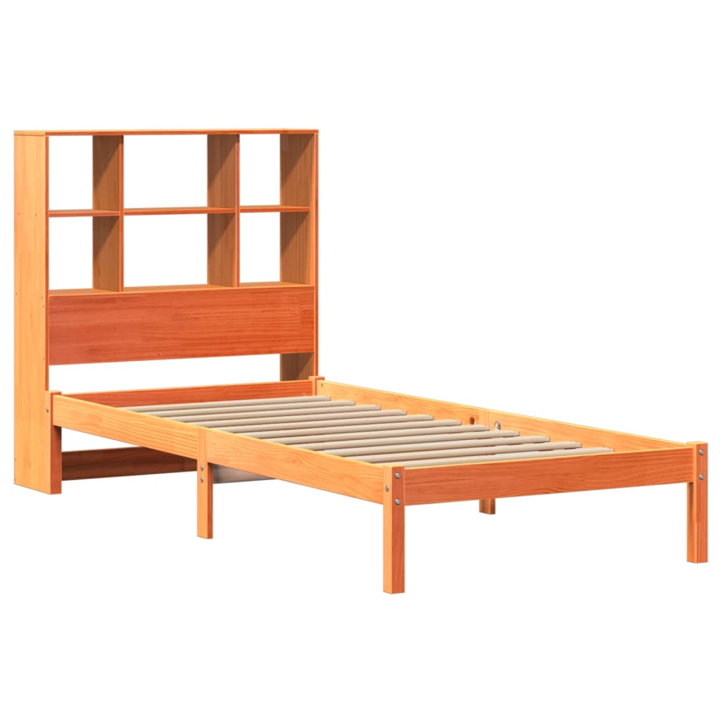 Cama com estante sem colchão 75x190cm pinho maciço castanho-mel