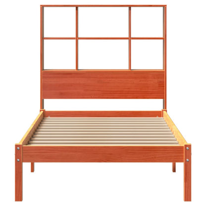 Cama com estante sem colchão 75x190cm pinho maciço castanho-mel