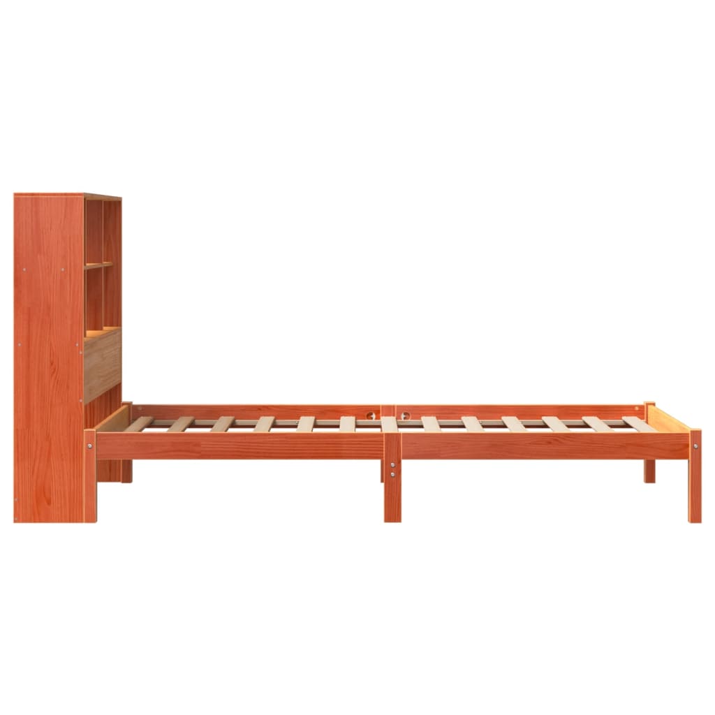 Cama com estante sem colchão 75x190cm pinho maciço castanho-mel