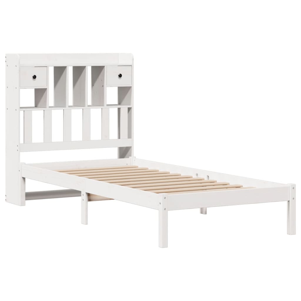 Cama com estante sem colchão 75x190 cm pinho maciço branco