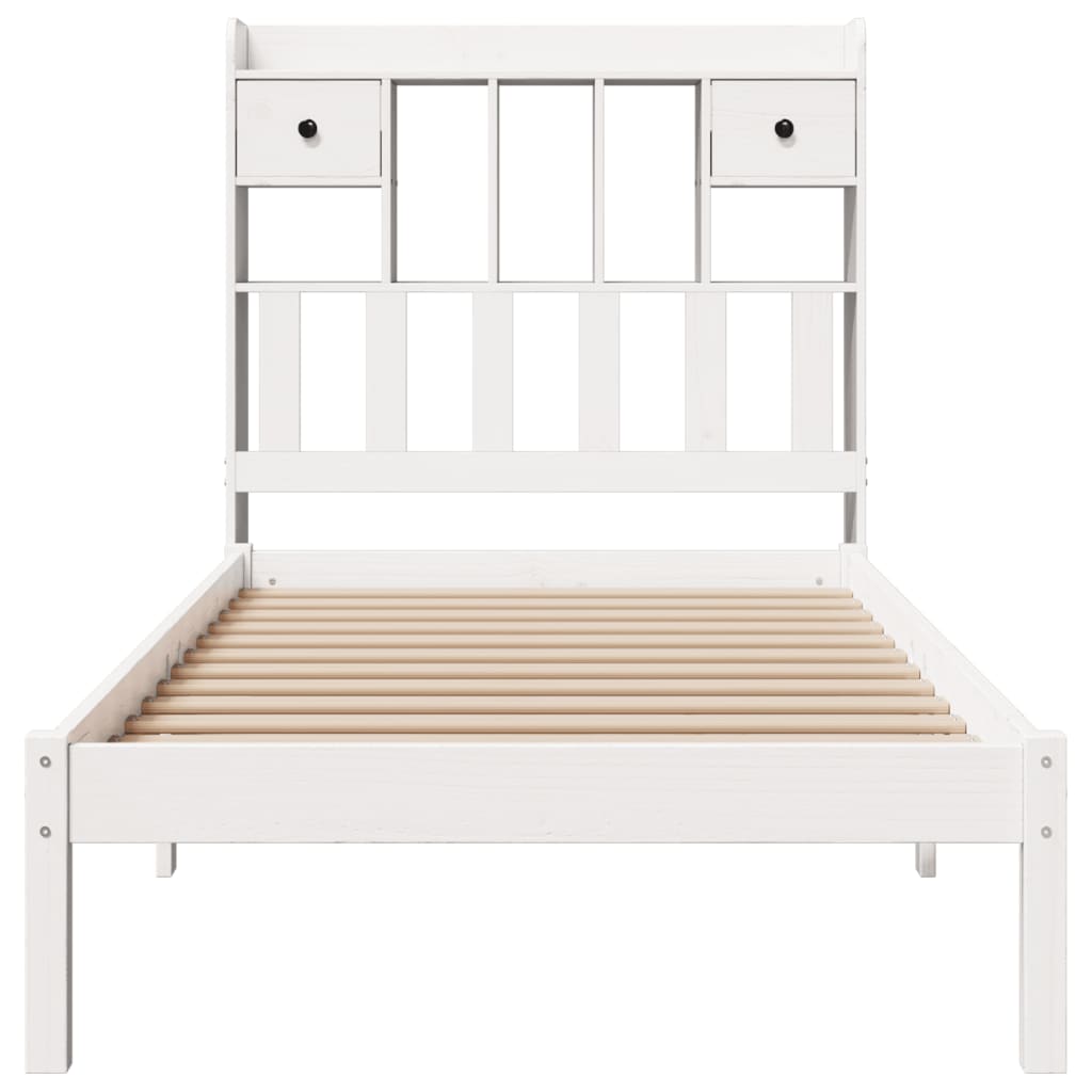 Cama com estante sem colchão 75x190 cm pinho maciço branco