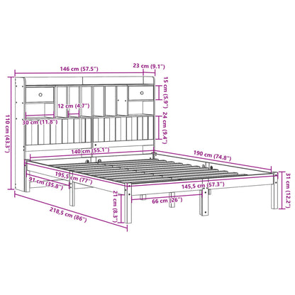 Cama com estante sem colchão 140x190 cm pinho maciço branco