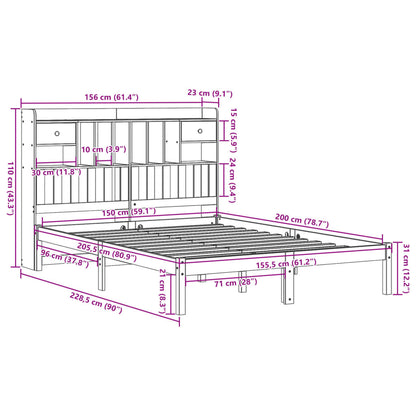 Cama com estante sem colchão 150x200 cm pinho maciço branco