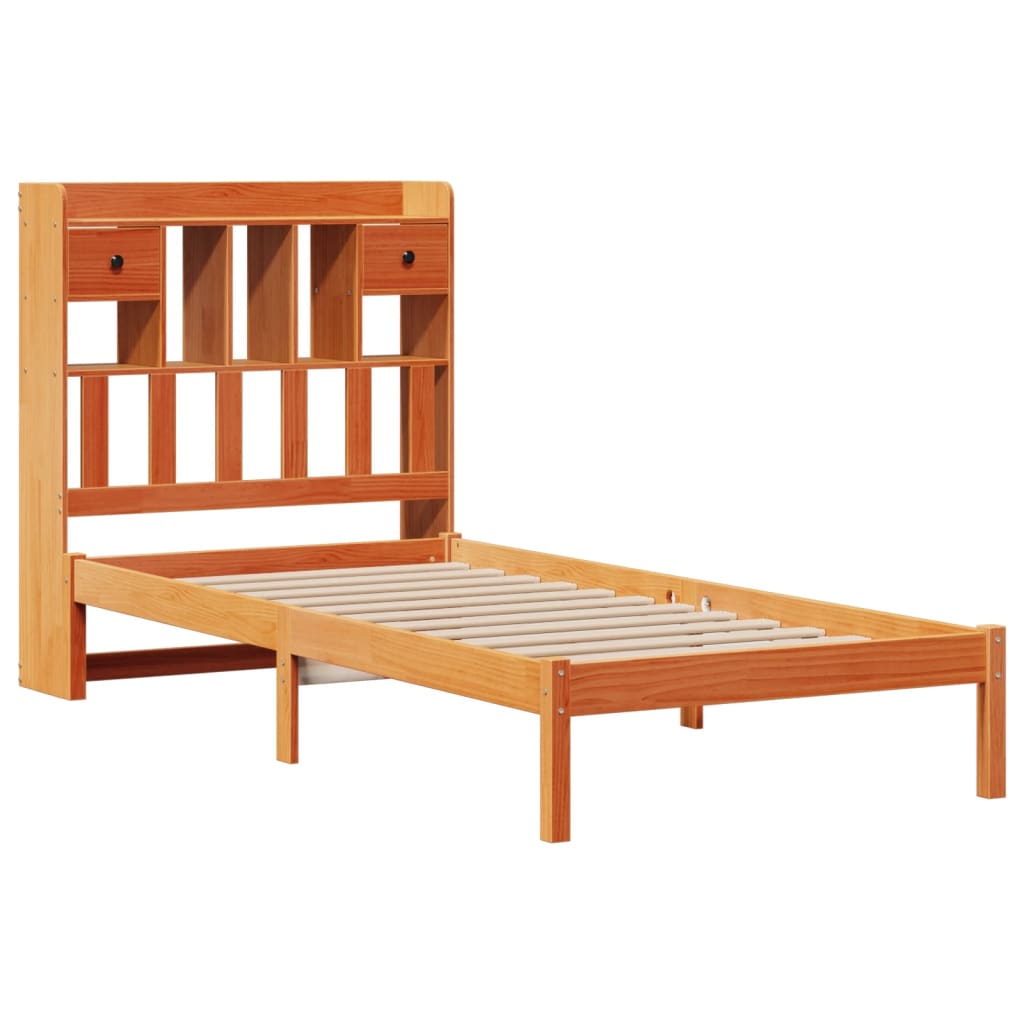 Cama com estante sem colchão 75x190cm pinho maciço castanho-mel