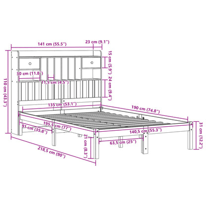 Cama com estante sem colchão 135x190 cm pinho maciço