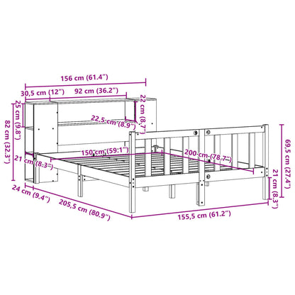 Cama com estante sem colchão 150x200 cm pinho maciço branco