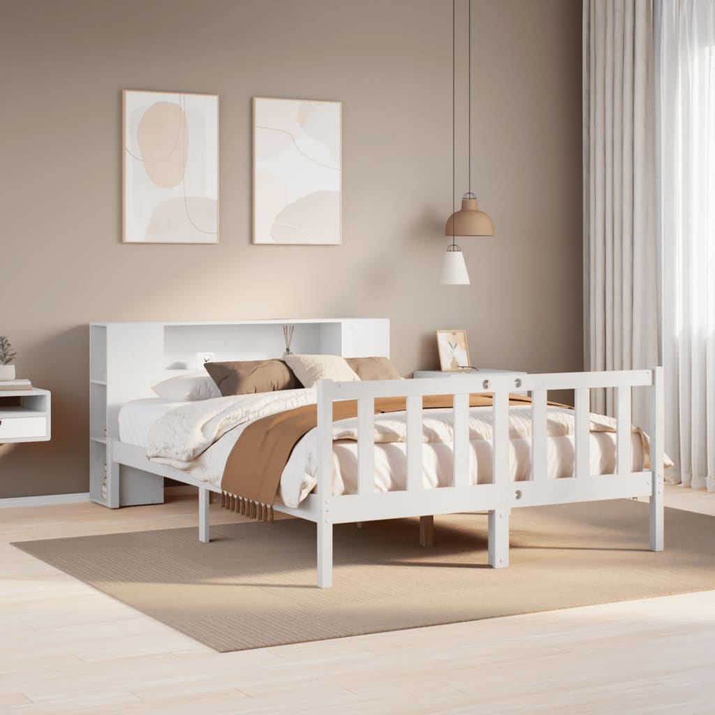 Cama com estante sem colchão 160x200 cm pinho maciço branco