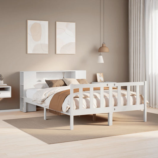 Cama com estante sem colchão 160x200 cm pinho maciço branco