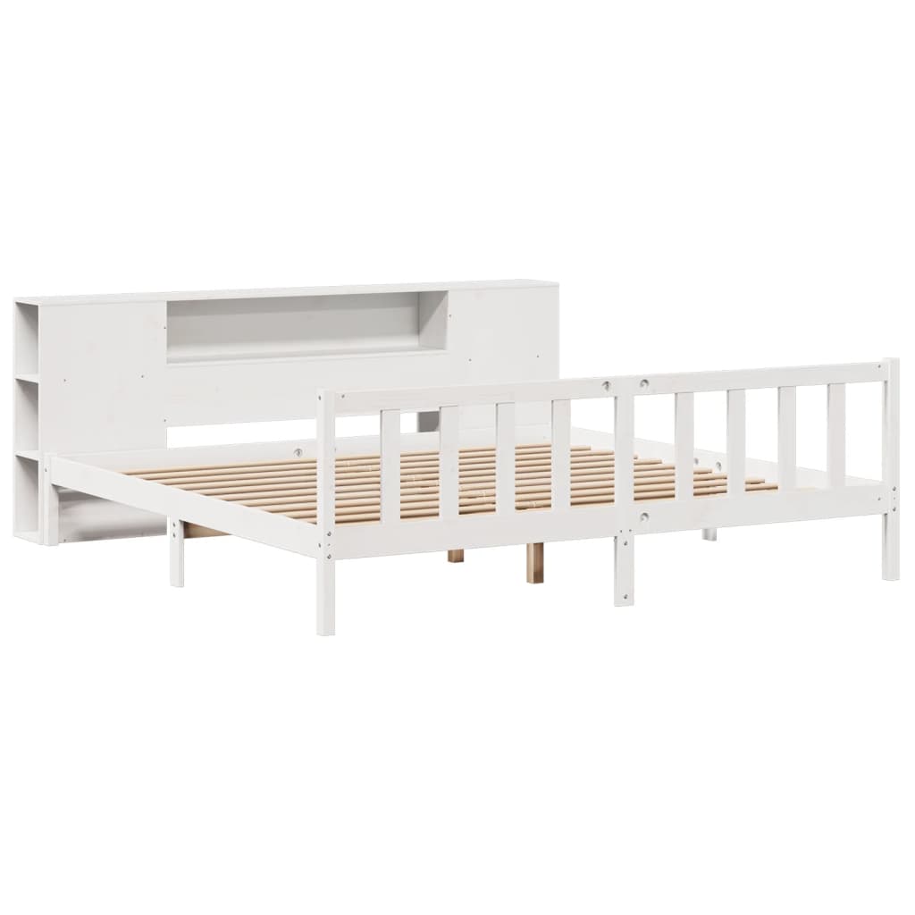 Cama com estante sem colchão 180x200 cm pinho maciço branco