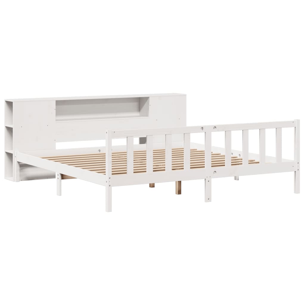 Cama com estante sem colchão 200x200 cm pinho maciço branco