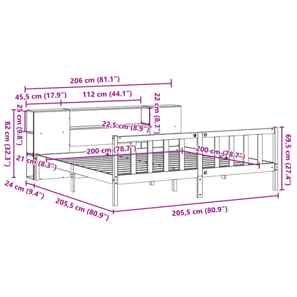 Cama com estante sem colchão 200x200 cm pinho maciço branco