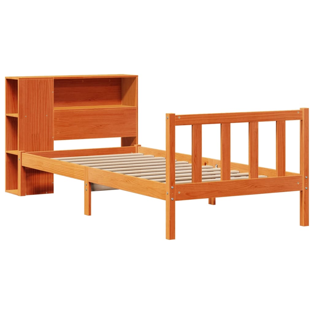 Cama com estante sem colchão 75x190cm pinho maciço castanho-mel