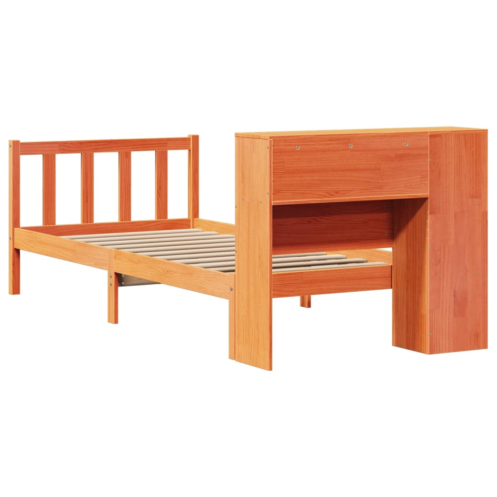 Cama com estante sem colchão 75x190cm pinho maciço castanho-mel