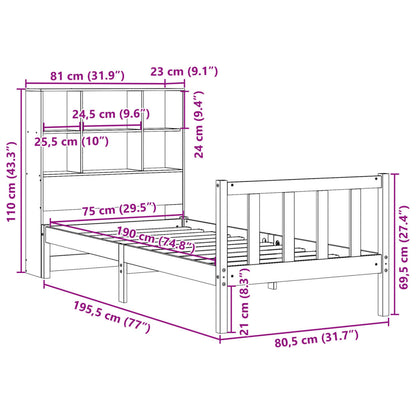 Cama com estante sem colchão 75x190 cm pinho maciço