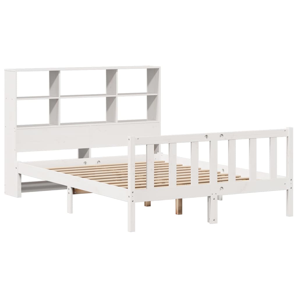 Cama com estante sem colchão 140x190 cm pinho maciço branco