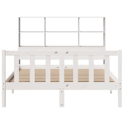 Cama com estante sem colchão 140x190 cm pinho maciço branco