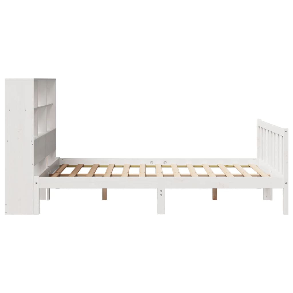 Cama com estante sem colchão 140x190 cm pinho maciço branco