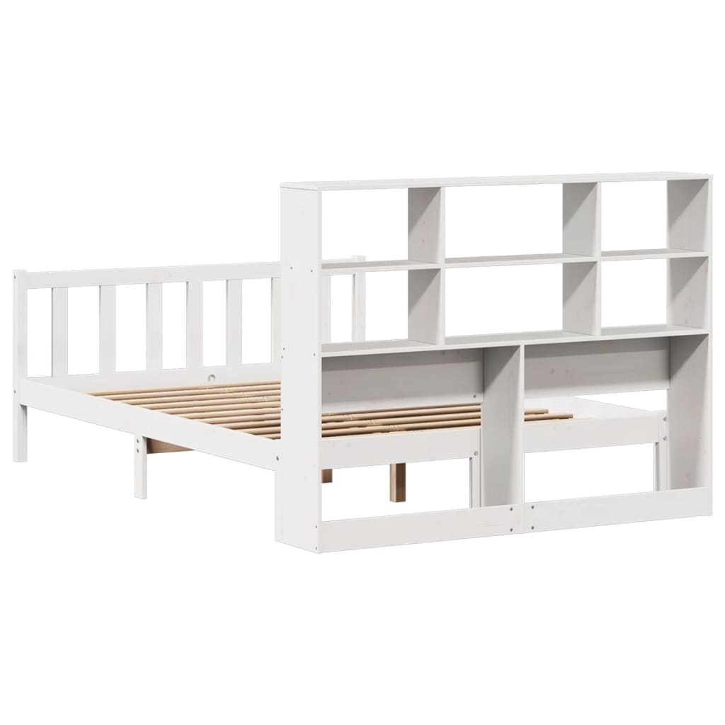 Cama com estante sem colchão 140x190 cm pinho maciço branco