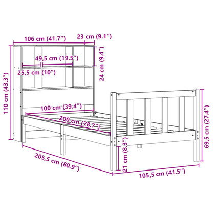 Cama com estante sem colchão 100x200 cm pinho maciço