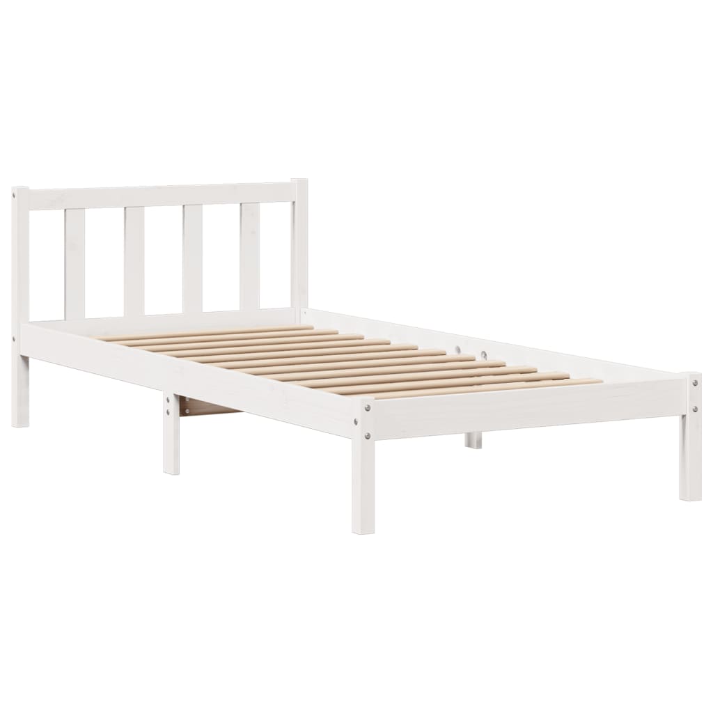 Cama com estante sem colchão 100x200 cm pinho maciço branco