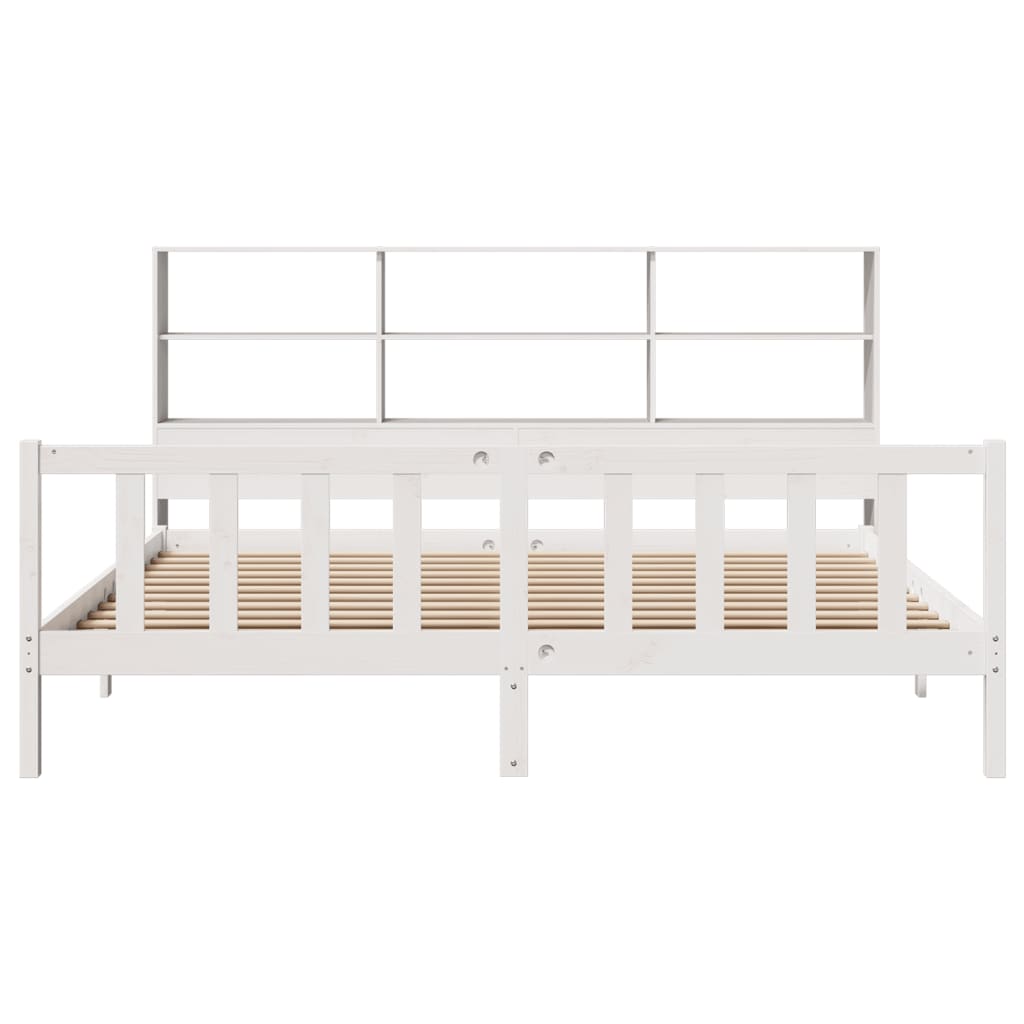 Cama com estante sem colchão 180x200 cm pinho maciço branco