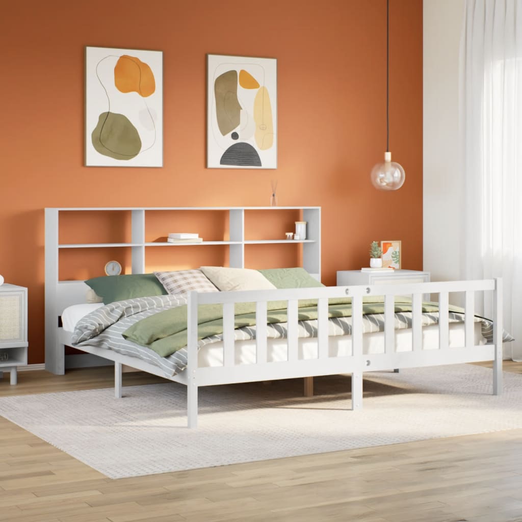 Cama com estante sem colchão 180x200 cm pinho maciço branco