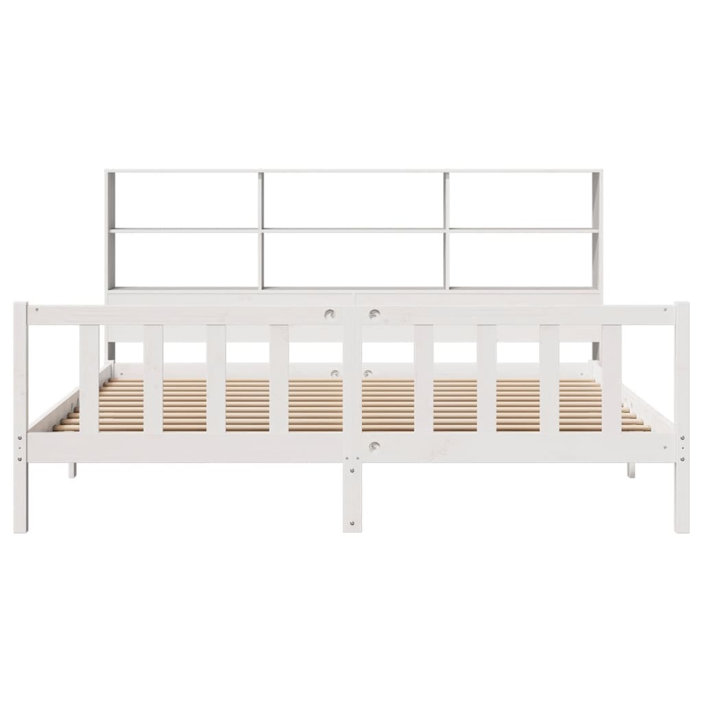 Cama com estante sem colchão 200x200 cm pinho maciço branco