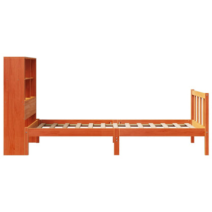 Cama com estante sem colchão 75x190cm pinho maciço castanho-mel