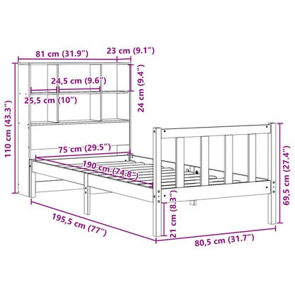 Cama com estante sem colchão 75x190cm pinho maciço castanho-mel