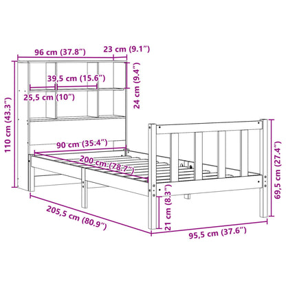 Cama com estante sem colchão 90x200cm pinho maciço castanho-mel