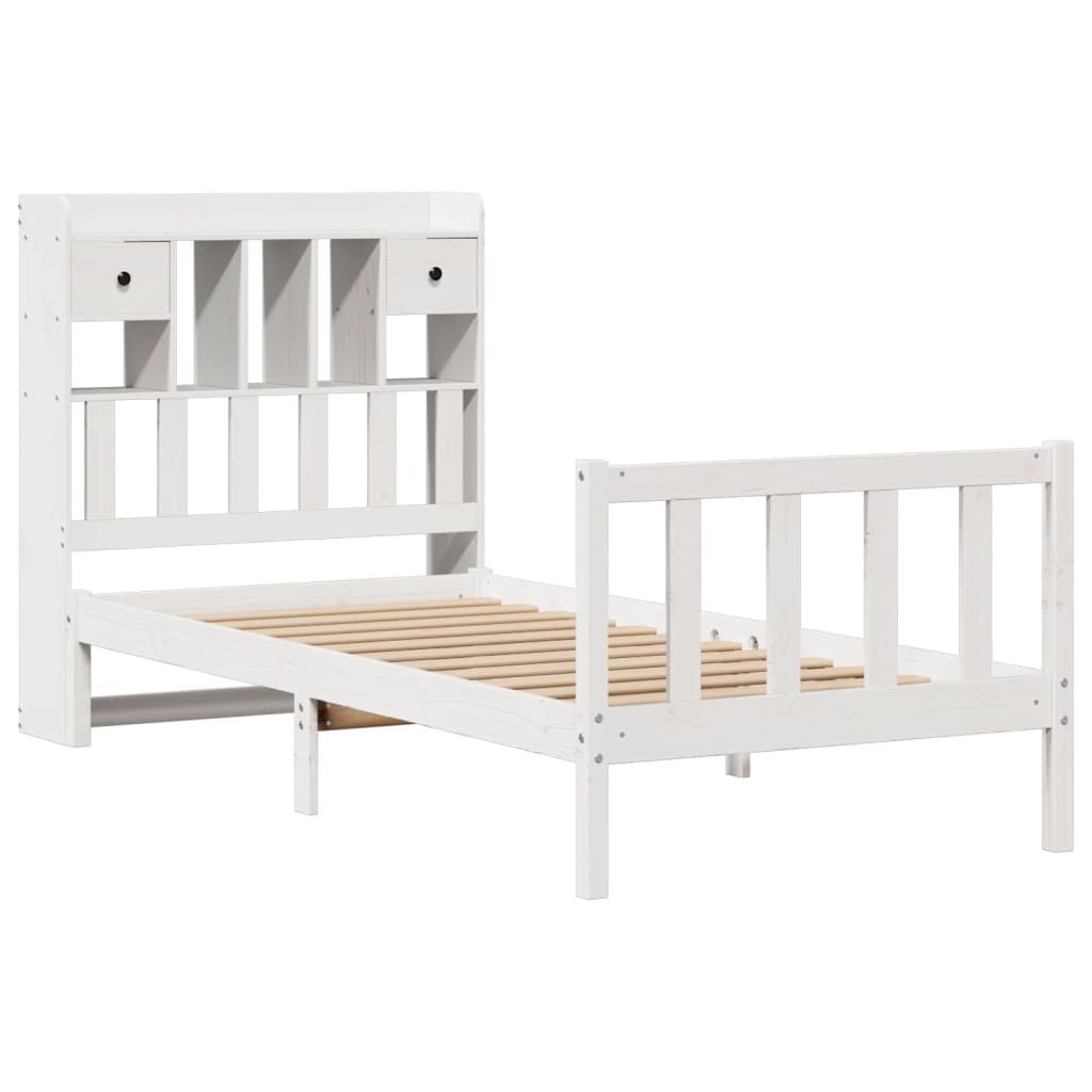 Cama com estante sem colchão 75x190 cm pinho maciço branco