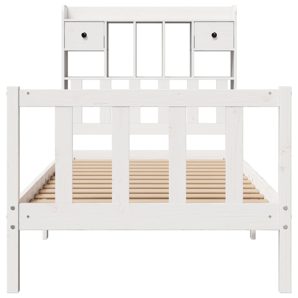 Cama com estante sem colchão 75x190 cm pinho maciço branco