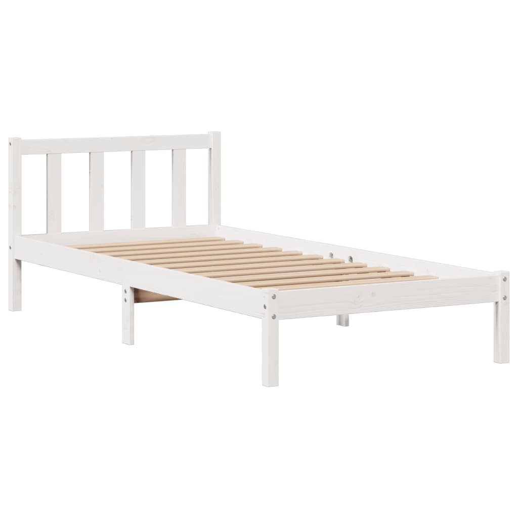 Cama com estante sem colchão 75x190 cm pinho maciço branco