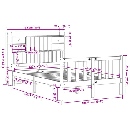 Cama com estante sem colchão 120x190 cm pinho maciço