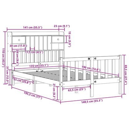 Cama com estante sem colchão 135x190 cm pinho maciço branco