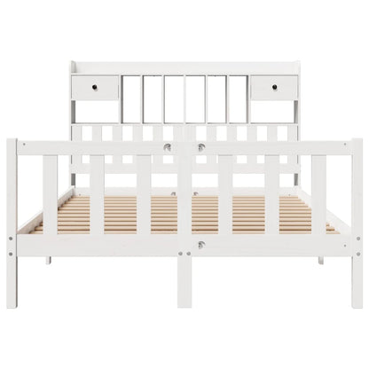 Cama com estante sem colchão 140x190 cm pinho maciço branco