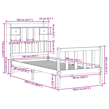 Cama com estante sem colchão 100x200 cm pinho maciço branco