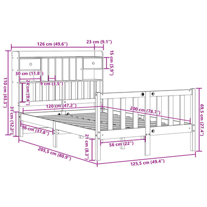 Cama com estante sem colchão 120x200 cm pinho maciço branco