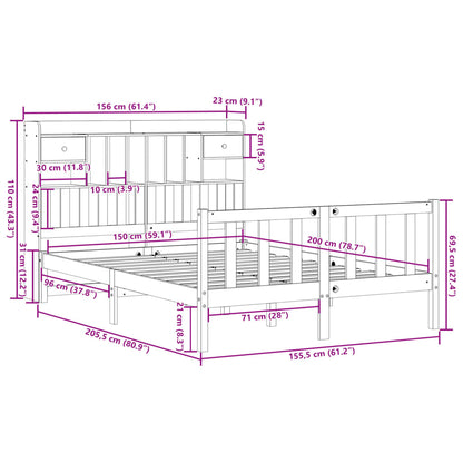 Cama com estante sem colchão 150x200 cm pinho maciço branco