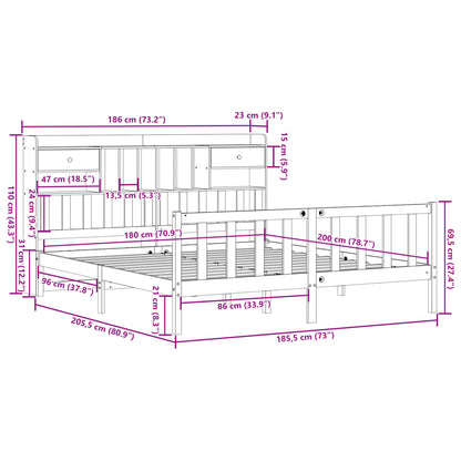 Cama com estante sem colchão 180x200 cm pinho maciço branco