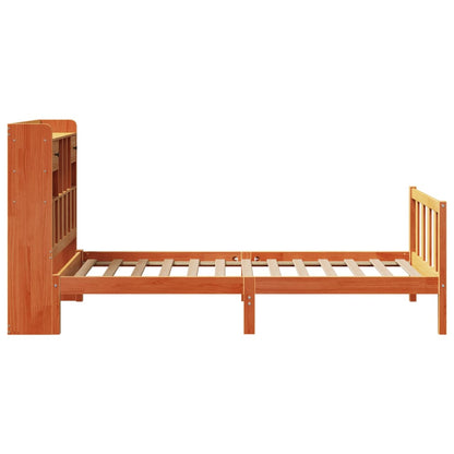 Cama com estante sem colchão 75x190cm pinho maciço castanho-mel