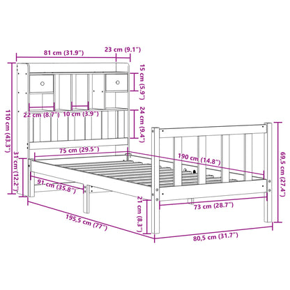 Cama com estante sem colchão 75x190cm pinho maciço castanho-mel