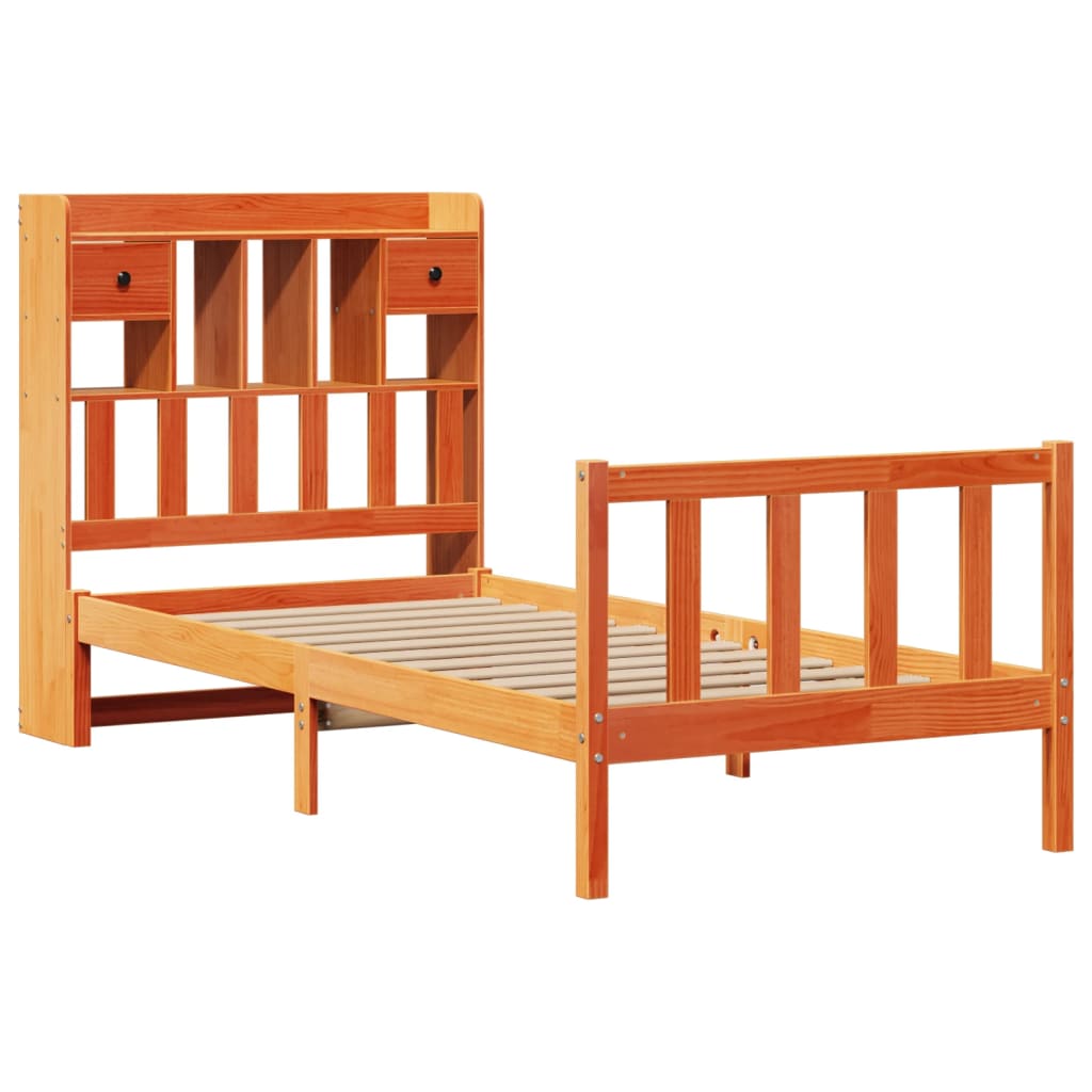 Cama com estante sem colchão 90x190cm pinho maciço castanho-mel