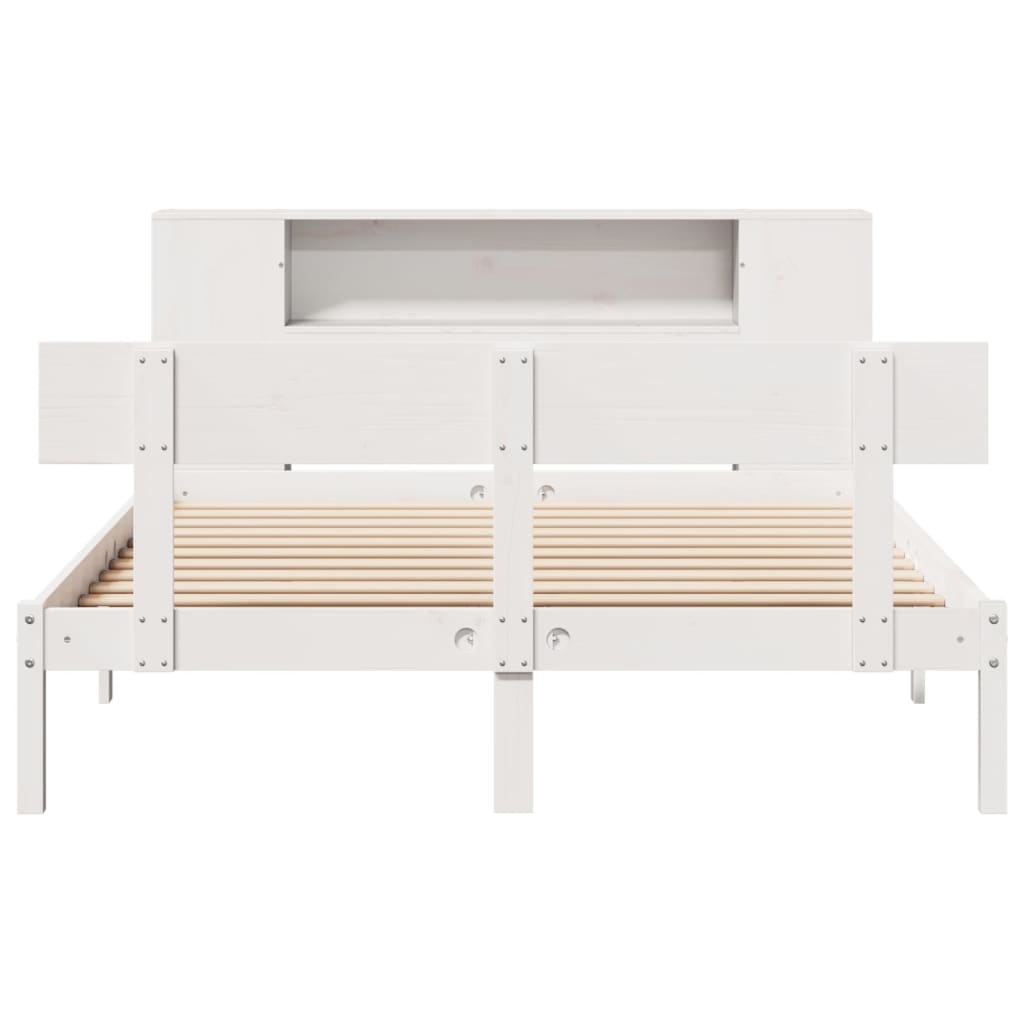 Cama com estante sem colchão 135x190 cm pinho maciço branco