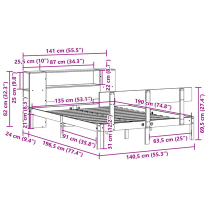 Cama com estante sem colchão 135x190 cm pinho maciço branco