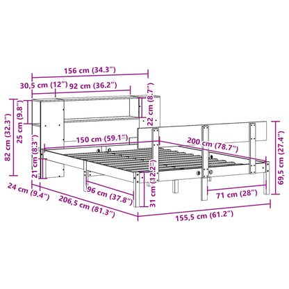 Cama com estante sem colchão 150x200 cm pinho maciço branco