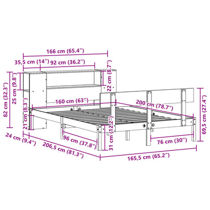 Cama com estante sem colchão 160x200 cm pinho maciço branco