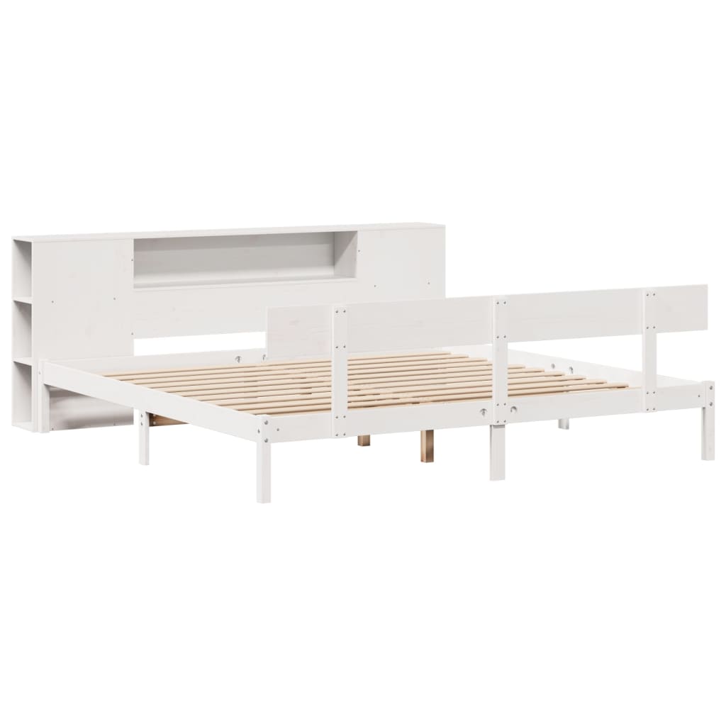 Cama com estante sem colchão 180x200 cm pinho maciço branco